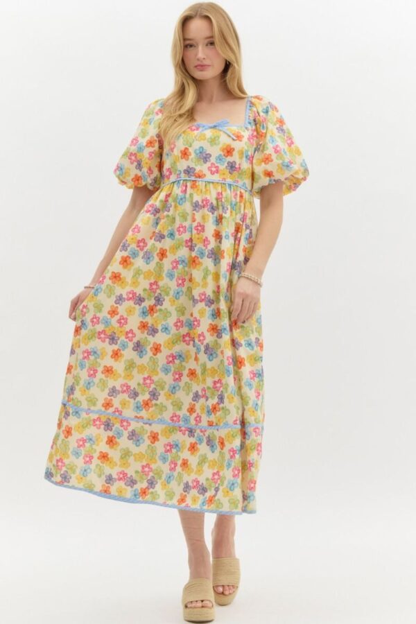 Entro Floral Print Square Neck Babydoll Midi Dress