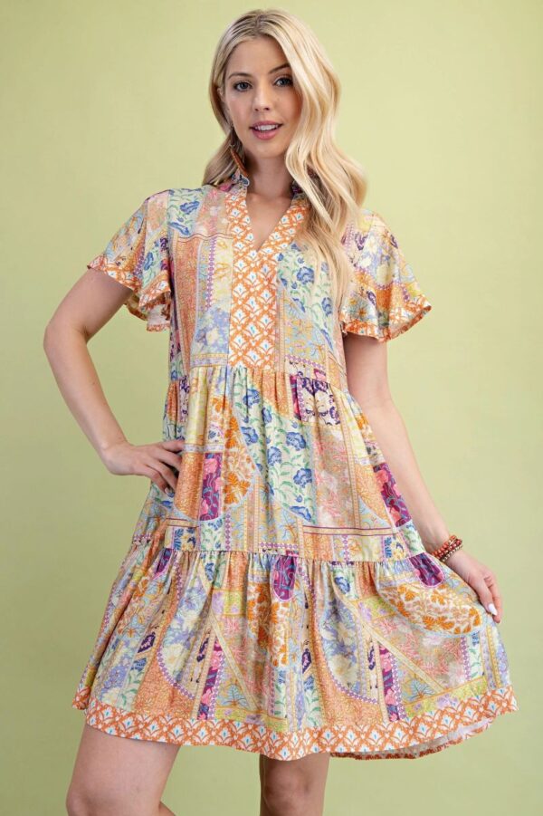 GiGiO Mixed Print Mini Dress with Flutter Sleeves
