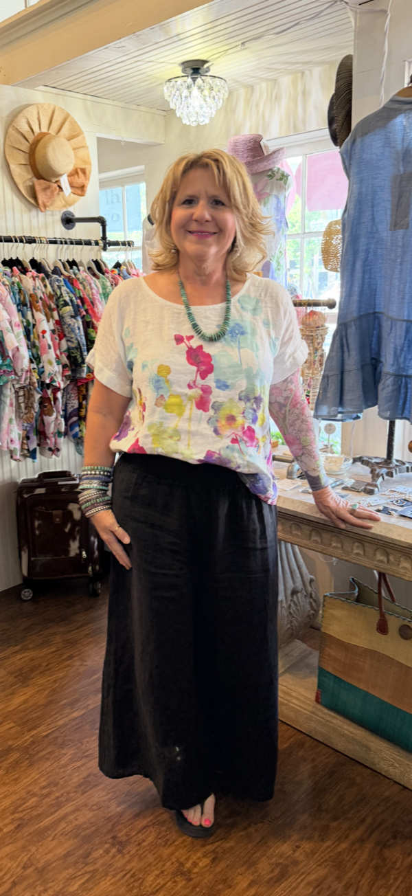 Italian Linen Watercolor Floral Top
