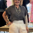 Linen-button-front-ruffle-gun-metal