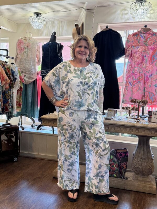 Italian Linen Blue Floral Pant